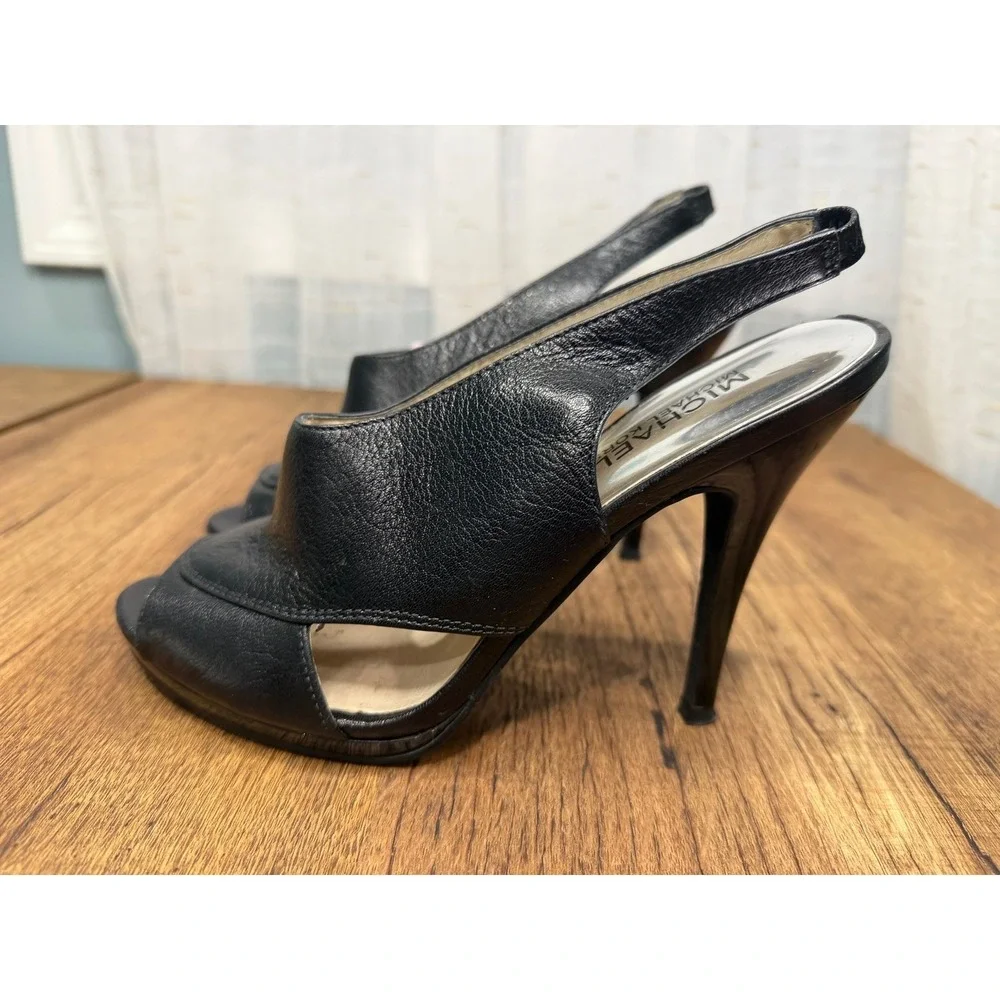 Michael Kors Black Leather Peep Toe Slingback Platform Heels Womens Size‎ 7M